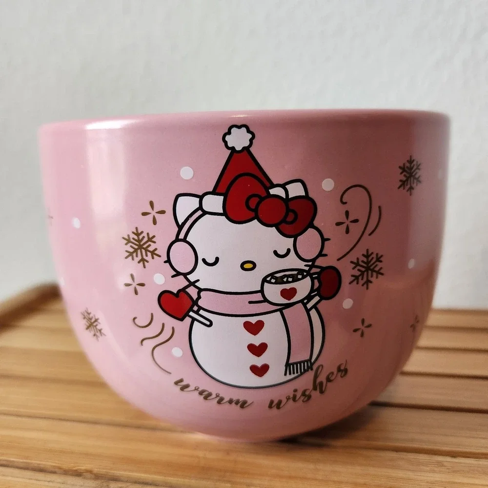 Sanrio 2024 Hello Kitty Christmas Pink Snow Ramen Noodle Large Bowl Warm‎ Wishes